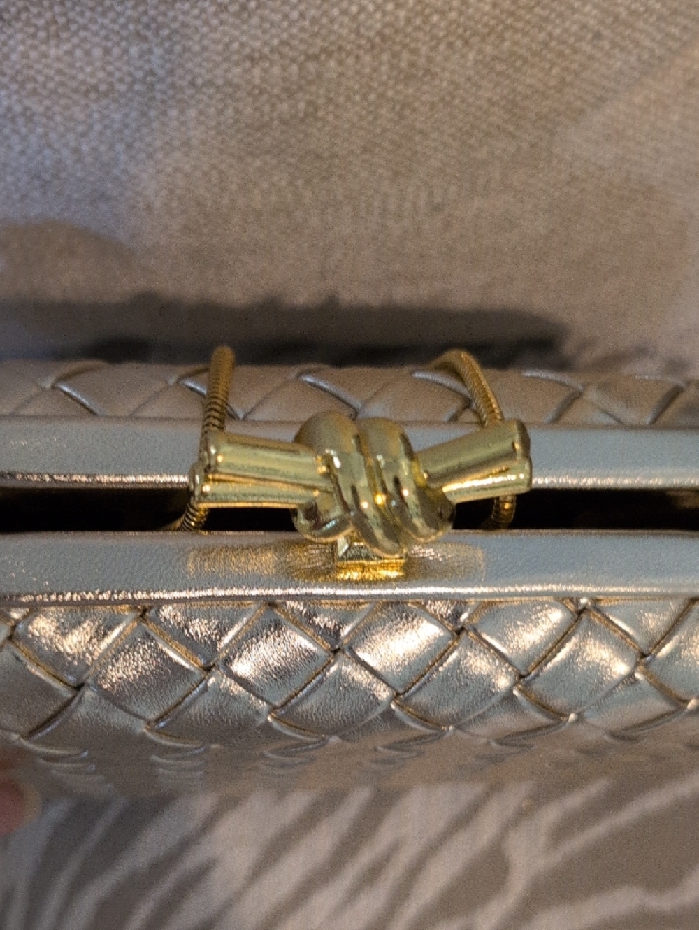 Metallic Gold Quilted Knot-Clasp Evening Clutch - NWT - Picture 2 of 10